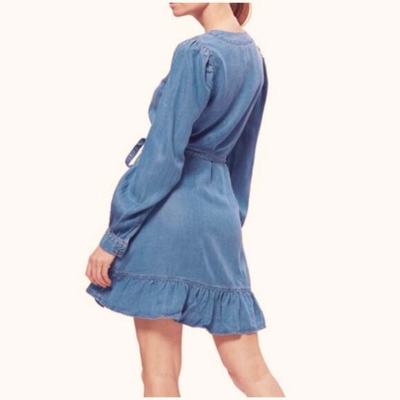 PAIGE NWOT Kendry Dress Juno Denim Chambray Size Small Long Sleeve Wrap Ruffles - Picture 6 of 11
